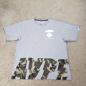 AAPE By A Bathing Ape Mens L Grey Camo Graphic Moonface T-Shirt Spellout Logo